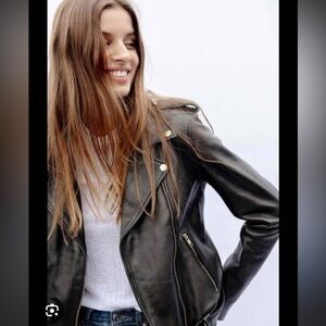 Understated Leather Easy Rider Antiqued Gold Moto Black Leather Jacket Biker